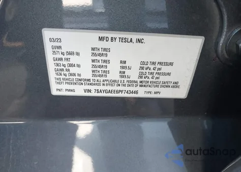 2023 Tesla Model Y Awd/Long Range Dual Motor All-Wheel Drive from USA, damaged, VIN 7SAYGAEE6PF743446